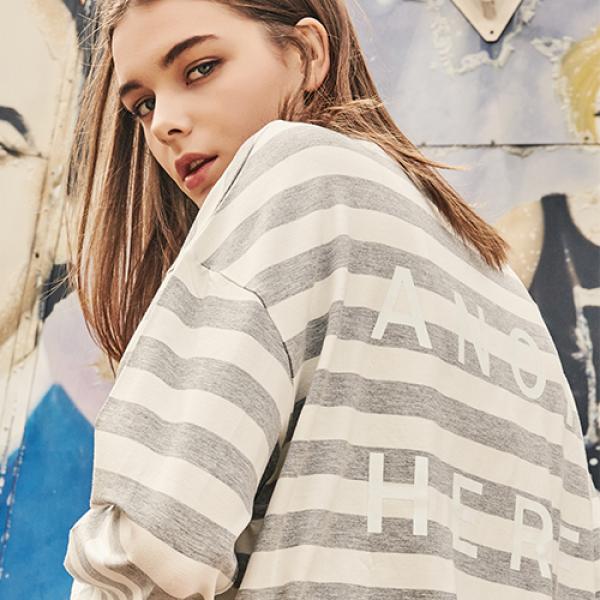 [] ANOTHER FRAME - AF B.LOGO STRIPE LONG SLEEVE (M.GRAY) Ƽ Ƽ ܰ