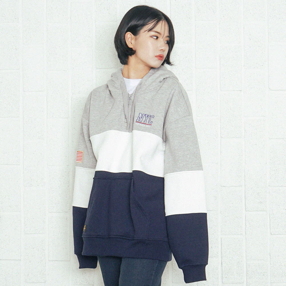 [õ] ACIDBLACK - STAR N STRIPES BLOCK HOOD (MELANGE)  ĵƼ