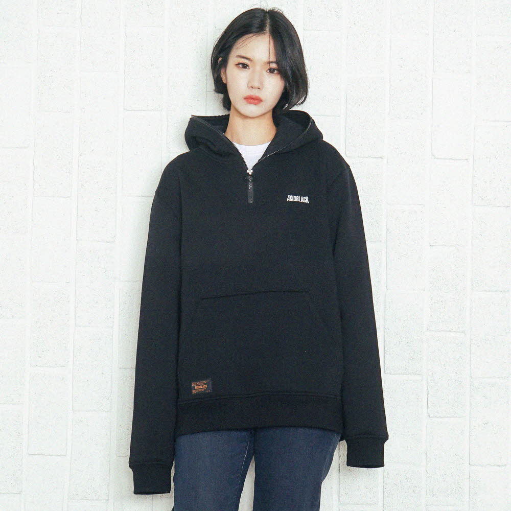 [õ] ACIDBLACK - RARE HALF ZIPUP HOOD (BLACK)   ĵƼ