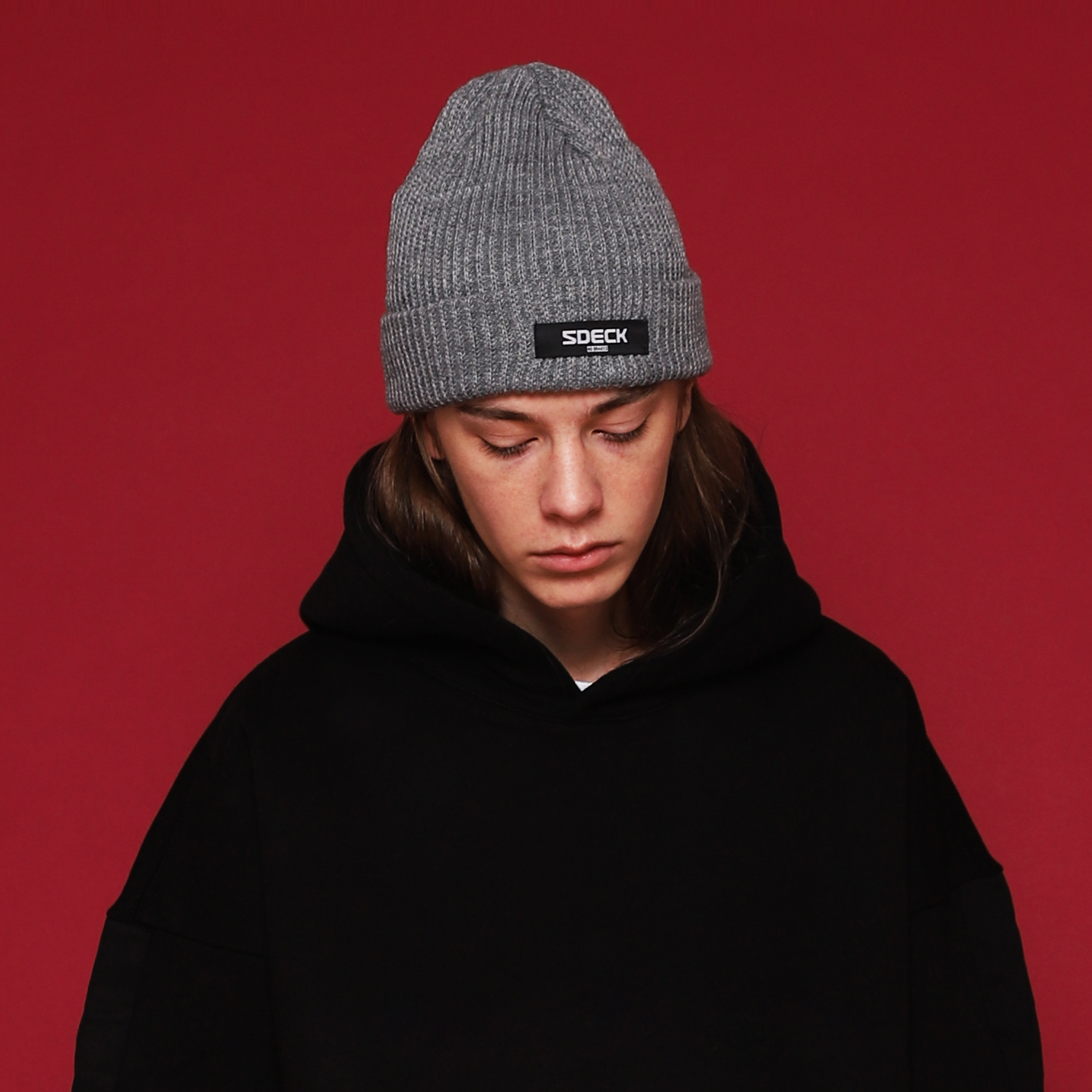 5C-009 LOGO LABEL LONG BEANIE GRAY
