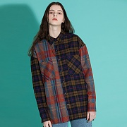 OVERFIT MIX CHECK SHIRTS ORANGEBROWN