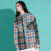 OVERFIT MIX CHECK SHIRTS YELLOWGREEN
