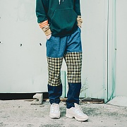 [088]CHECK BLOCK DENIM PANTS