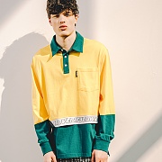[090]COLOR BLOCK SINGLE POCKET T