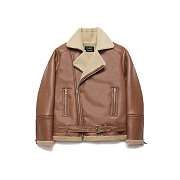 Over Size Rider Mouton Jacket_Rich Brown