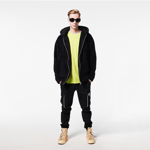 BLACK SHERPA 2WAY ZIP UP HOODIE