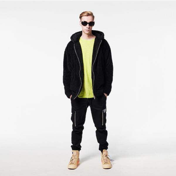 BLACK SHERPA 2WAY ZIP UP HOODIE