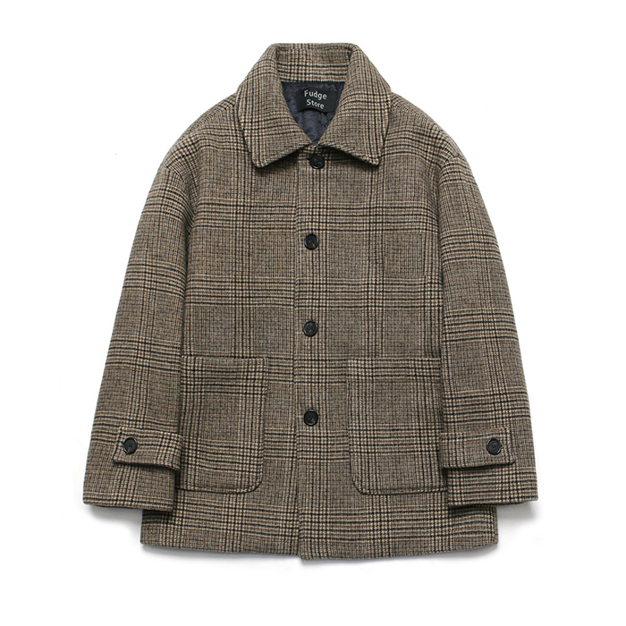 (Unisex) Cashmere Blend Glen Half Coat_Check