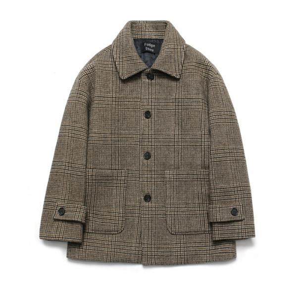 (Unisex) Cashmere Blend Glen Half Coat_Check