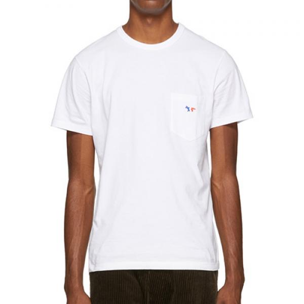 TRICOLOR FOX PATCH POCKET T-SHIRT-WHITE