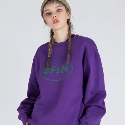 BASIC LOGO PRINTED CREW-NECK SWEATSHIRT (SAF3TS02) (PURPLE)