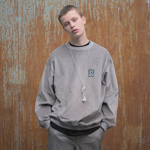 UNISEX CORDUROY PATCH SWEAT SHIRTS GRAY