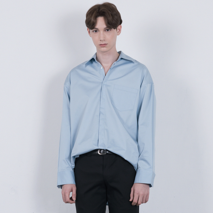 SKY BLUE Wide Shape Long Shirts