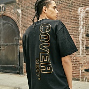 [COVERMENT]Side Vertical Big Logo Print Over-Fit T-Shirts_Black(Orange)