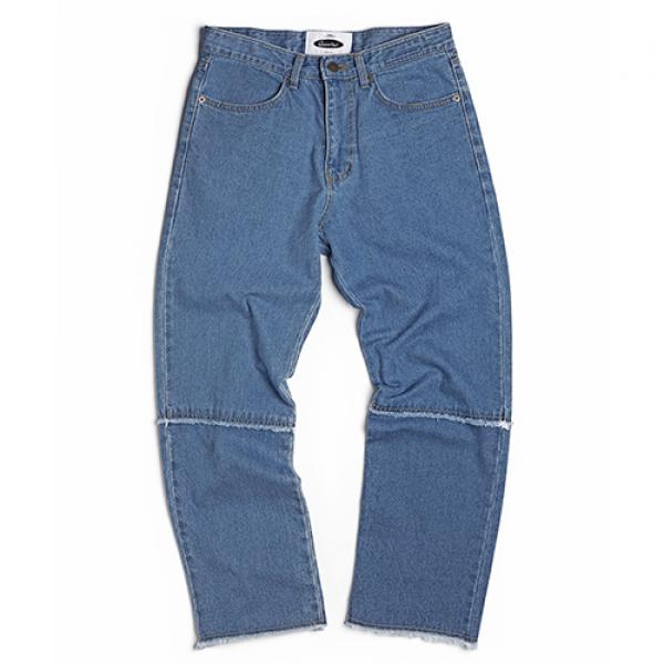 Washed Cut-Off Panel Denim_light blue