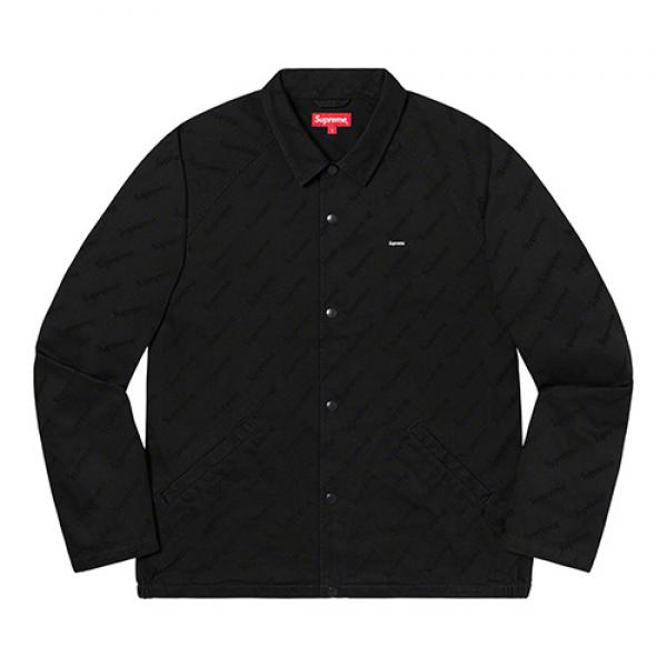 SNAP FRONT JACQUARD LOGOS TWILL JACKET-BLACK