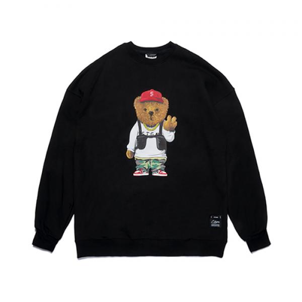 STIGMA V BEAR OVERSIZED HEAVY SWEAT CREWNECK BLACK