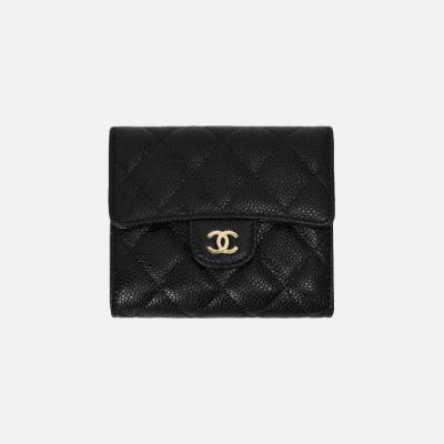 Chanel Small Classic Flap Wallet Grained Calfskin & Gold Black