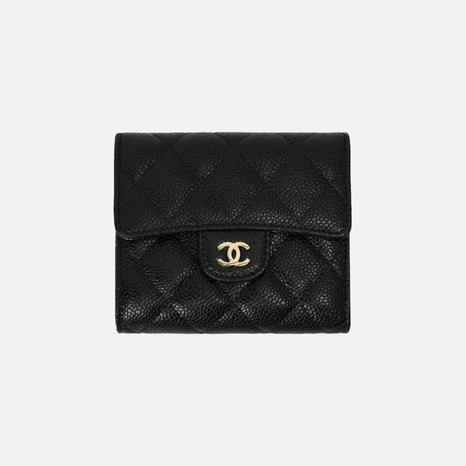 Chanel Small Classic Flap Wallet Grained Calfskin & Gold Black