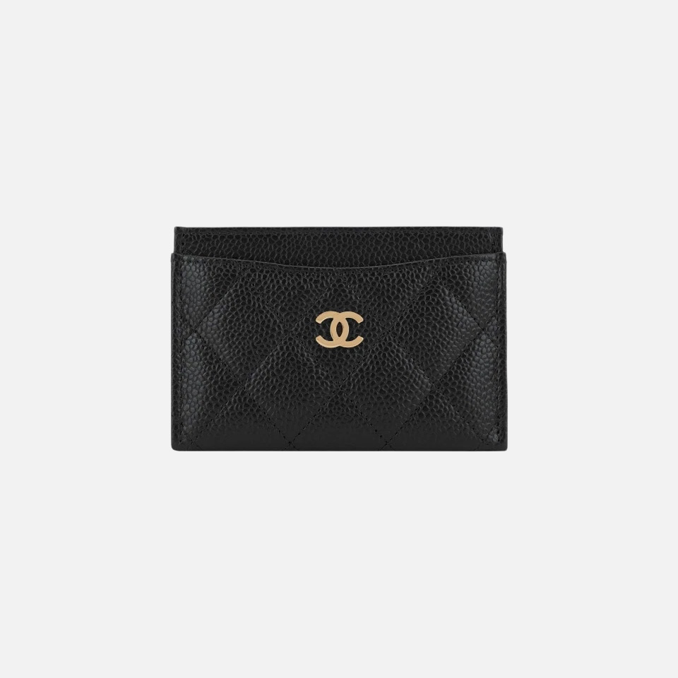 Chanel Classic Card Holder Grained Calfskin & Gold Black