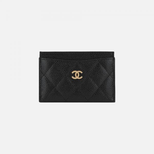 Chanel Classic Card Holder Grained Calfskin & Gold Black